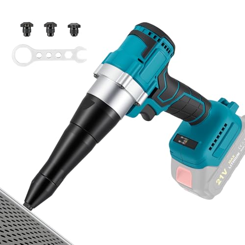 GJCrafts Remachadora inalámbrica compatible con Makita 18V, remachadora inalámbrica con motor sin escobillas, 3 boquillas para remaches de aluminio y acero inoxidable de 2,4-5,0 mm, con luz LED