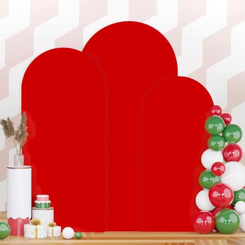 Red Arch Cover Set of 3 Wedding Arch Stand Cover 7.2ft 6.6ft 6ft Spandex Balloon Arch Covers Stretchy Backdrop Chiara Arch Backdrop Cover for Happy Birthday Party Bridal Shower Arch Decor