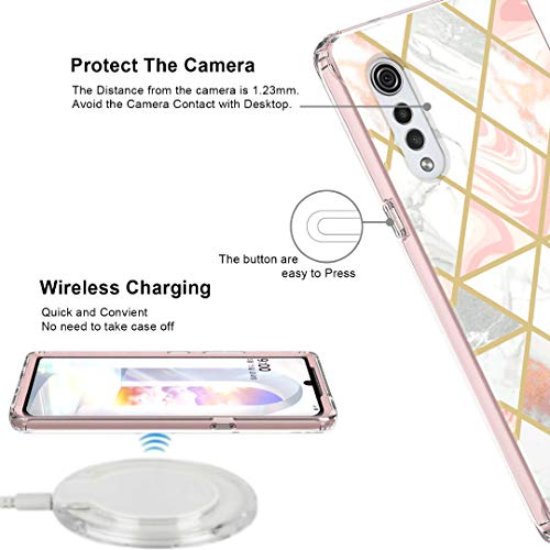 [3 Items] Jeylly For Lg Velvet Case With Screen Protector [2 Pack], Slim Stylish Marble Design Case For Women Girls, Hybrid Hard Pc Soft Tpu Shockproof Heavy Duty Sturdy Case For Lg Velvet, Rose Gold #TOP3