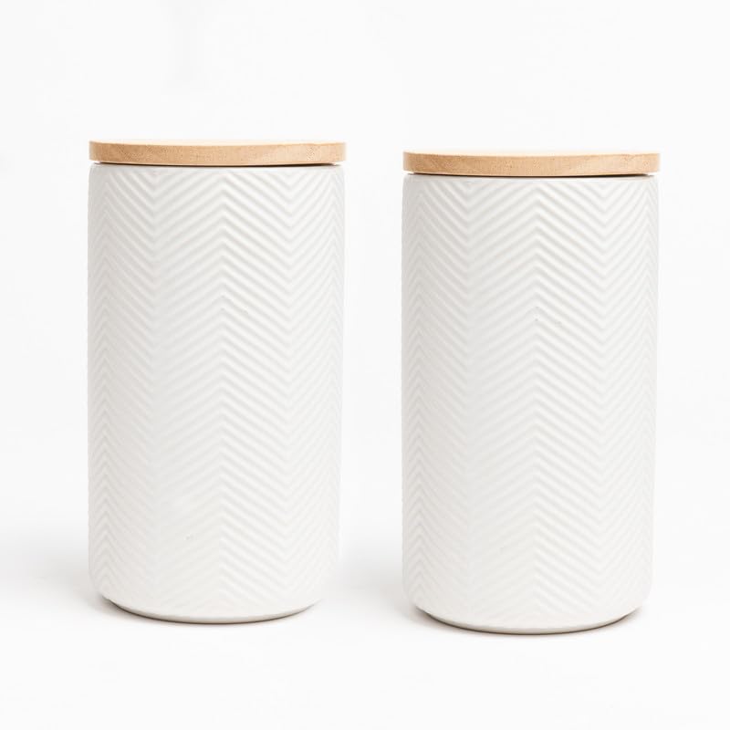 Anko 600Ml Stoneware Ceramic Jars For Kitchen Storage | Airtight Container Set For Kitchen With Rubberwood Lid & Silicone Ring | Kitchen Container For Snacks, Tea, Sugar | White | Set Of 2, Beige (B0CJ9LD1XC) Amazon Price History, Amazon Price Tracker