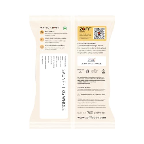 Image of ZOFF Saunf 1 KG Whole - Extra-Large Aromatic Fennel Seeds for Cooking, Digestion & Refreshing Beverages - 100% Natural, Airtight Freshness Guaranteed