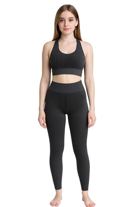 Women's Fitness Set – High-Waist Tummy Control Leggings & Bra (Black,Multisize)-image-10