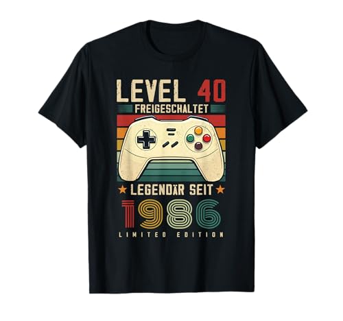 Level 40 Geburtstag Junge Gamer Mann Deko Jahrgang 1986 T-Shirt