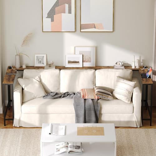 YATINEY Schmaler Konsolentisch, Eingangstisch, 15 cm breit Flurtisch, 1 AC und 2 USB-Anschlüsse, für Wohnzimmer, Flur, hinter dem Sofa, 3 Kombinationsmodi, Vintagebraun und Schwarz XCT07CBR