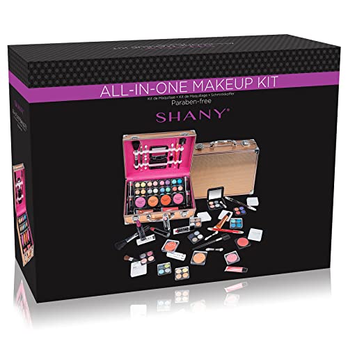 SHANY-Carry-All-Makeup-Train-Case-with-Pro-Makeup-Set-Makeup-Brushes-Lipsticks-Eye-Shadows-Blushes-Powders-and-more-Reusable-Makeup-Storage-Organizer-Premium-Gift-Packaging-Rose-Gold
