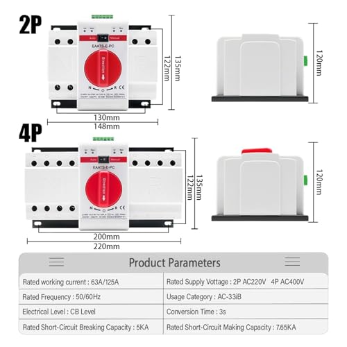 Commutateur de transfert automatique ATS 4P 63A avec commande manuelle et auto MCB