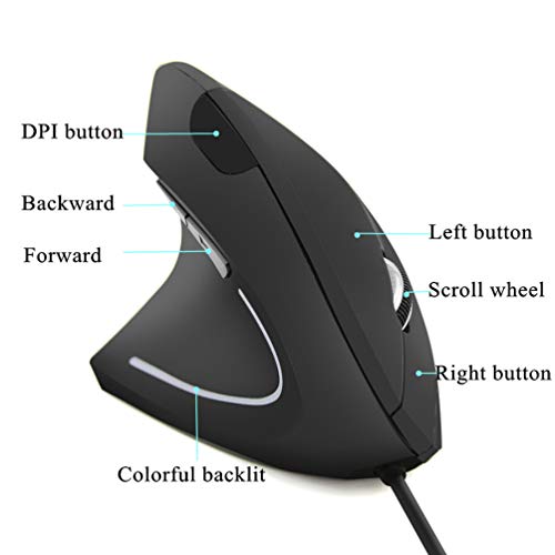 Ratón para zurdos vertical con cable USB y 1600 DPI óptico regulable 3