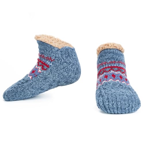 Image of LEMZONE Fuzzy Slipper Socks for Men, Non Slip Fleece Lining Cabin Socks with Grips Christmas Stocking Stuffers Cozy Gifts