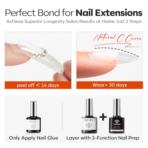 Image of modelones 10 in One Gel Nail Glue and Dehydrator & Primer Nourishing Prep Kit for Nail Tips, Acrylic & False Press On Nails, Strong Adhesive Bond for Long-lasting Nails Base Coat Supports Growth