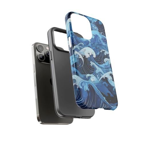 Coque iPhone 14 Pro Max vagues japonaises rigide brillante protection durable