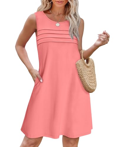 OFEEFAN Womens Pleated Front Tank Dresses Fashion...