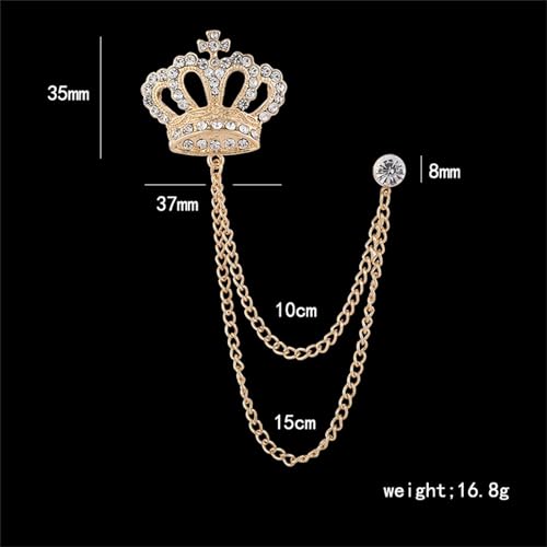 Image of coadipress Crown With Hanging Chain Brooch for Women Men Elegant Gentlemen Gold Silver Crystal Crown Lapel Pin Vintage Rhinestone Wedding Brooch Suit Shirt Pin Accessories