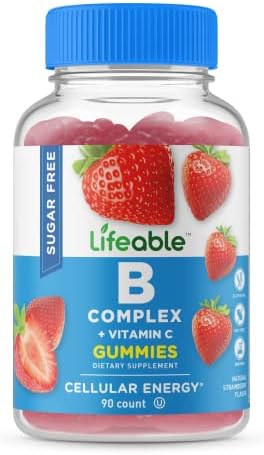 Lifeable Sugar Free Vitamin B Complex with Vitamin C - Great Tasting Natural Flavor Gummy Supplement - with Niacin, Vitamin C, Pantothenic Acid, B6, Folate, Biotin, B12 - Energy Support - 90 Gummies
