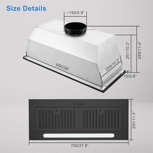 Joeaonz BB0675B Range Hood Insert 30 Inch, 600 Cfm Built-In Kitchen Exhaust Fan Matte Black Stainless Steel thumb #6