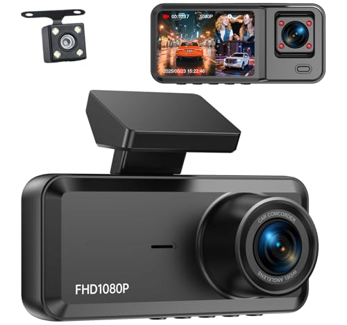 KooBaCar 3 Channel Dash Cam Front and Rear, 1080P Dash Camera for Cars
