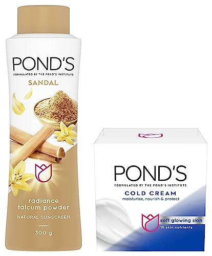 Image of POND'S Sandal Radiance Talcum Powder, Natural Sunscreen, 300 g & POND'S Moisturising Cold Cream, 102ml