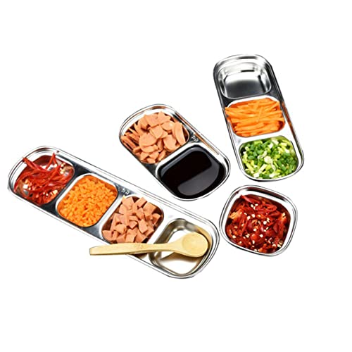 Holibanna 4 Piatti Per Salse in Acciaio Inox Piatti Per Condimenti A 1 2 3 4 Griglie Contenitori Per Salse E Aceto Set Di Ciotole
