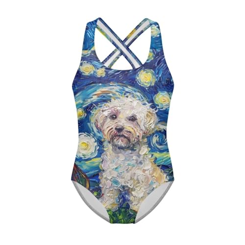 Image of WELLFLYHOM Girls Bathing Suits One Piece 5-14 Kids Full Coverage Swimsuits Cross Back Summer Swimwear for Beach Holiday