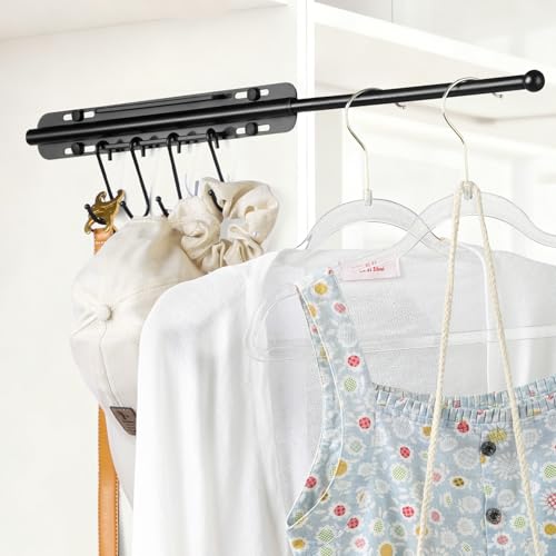 SUTINE 12 inch Valet Rod for Closet Pull Out, Heavy Duty Closet Valet Rods Slide Out, Adjustable Pull Out Closet Rods for Hanging Clothes with 4 Hooks Closet Organizers and Storage (Black) by SUTINE - Used condition - US$8.99