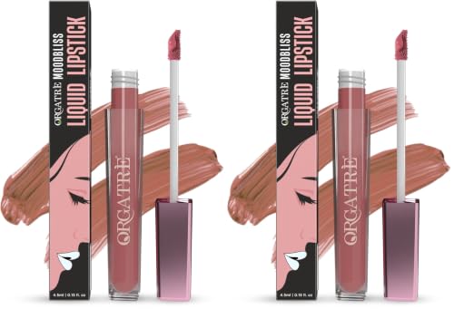 Image of Orgatre Moodbliss Liquid Lipstick | Waterproof, Long Lasting & Smudge Proof | Non-Drying, Lightweight & Highly Pigmented | Matte Finish | 4.5ml (Deep Taupe) (Pack of 2)