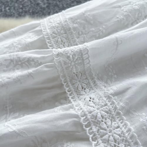 Women Embroidered Vintage Hollow Out Bohemian Dress Off Shoulder Elastic Waist Midi Skirts3