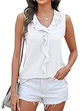 ANRABESS Womens Summer Tank Tops V Neck Sleeveless Ruffle Business Texture Shirts 2025 Ladies Casual Dressy Blouses Outfits White Large