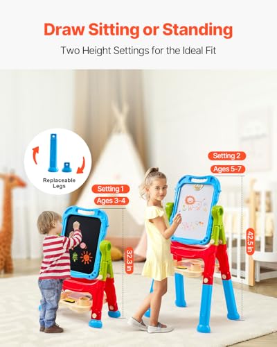 Image of VEVOR Art Easel, 2-in-1 Double-Sided Art Painting Board with Magnetic Whiteboard & Chalkboard, Adjustable Standing Rotatable Detachable Writing & Drawing Board with Painting Accessories for Home