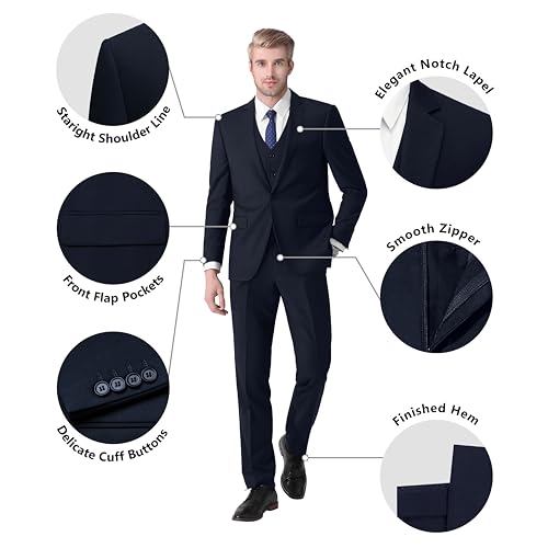LUPURTY Suits for Men, 3 Piece Men's Suit Slim Fit, Solid Jacket Vest Pants with Tie, One Button Tuxedo Set4