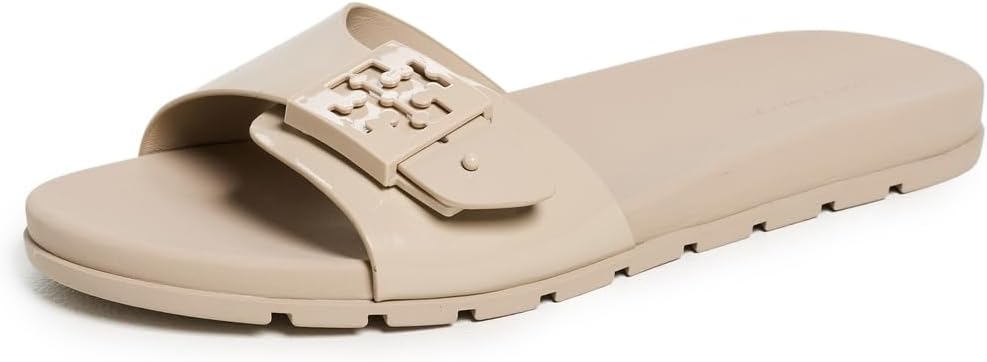 Beige Slide Sandals with Buckle Detail by Fashion by Azalea