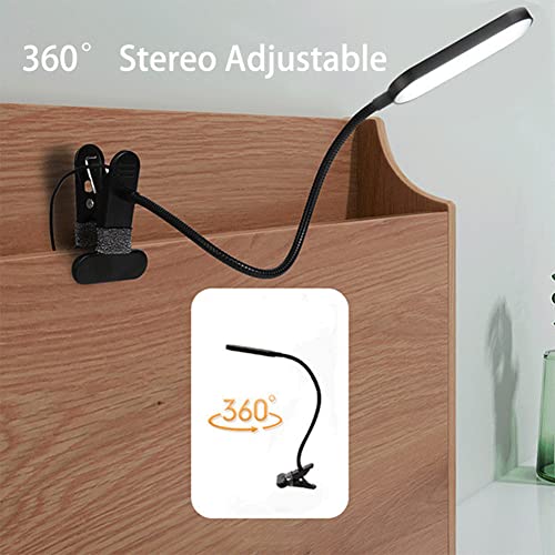 Brokimis Led Desk Lamp Dimmable Reading Clip On Lights Study Touch Switch 3 Color Modes 10 Brightness Eye Protection Usb 360° Flexible Gooseneck With Clamp (Black) #TOP5