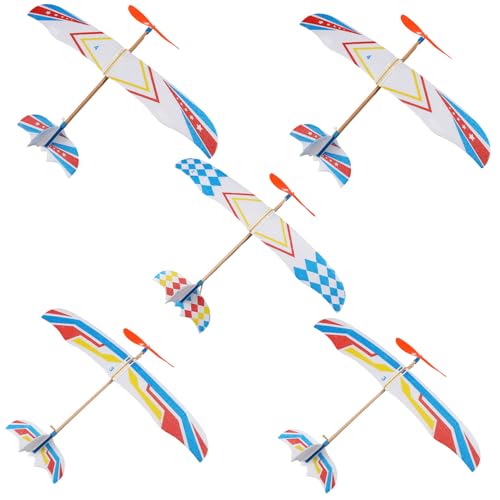 HEMOTON 5 Pièces Avion DIY Planeur Mousse Éducatif pour Garçon Fille Avion Propulsé Élastique Volant Couleurs Aléatoires Couleur Aléatoire