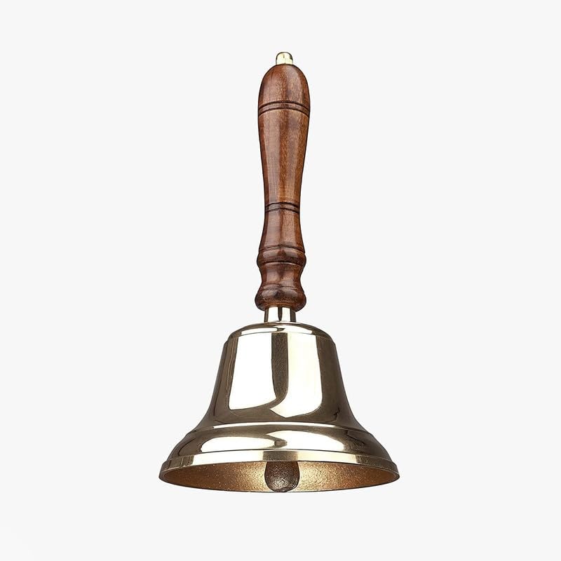 Assorted Collections Traditional Wooden Handle Brass Bell | Last Order Bell With Metal Clapper | Ideal for Hotel, Reception, Dinner, Library, Pub, School | Classic Chimes