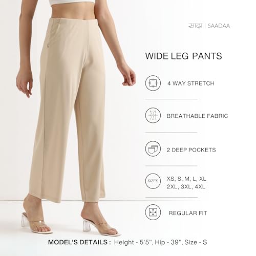 Image of SAADAA Palazzo Pants for Women Half-Elasticated Waistband | Palazzo for Women in Airy Linen Fabric | Regular Fit Mid Rise Waist & Deep Pockets | Versatile Formal & Casual Wear |