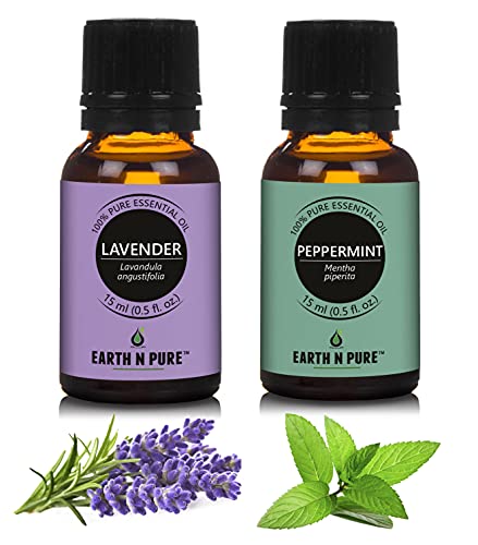 Image of Earth N Pure Lavender & Peppermint Essential Oils | Pack of 2 (15 ml each) | 100% Pure, Undiluted, Natural and Therapeutic Grade - Perfect for Aromatherapy, Skin Therapy & More