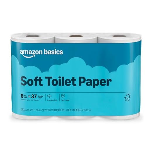 Amazon Basics 2-Ply Soft Toilet Paper, 6 Rolls (1 Pack of 6), Equivalent to 37 Regular Rolls, Packaging May Vary