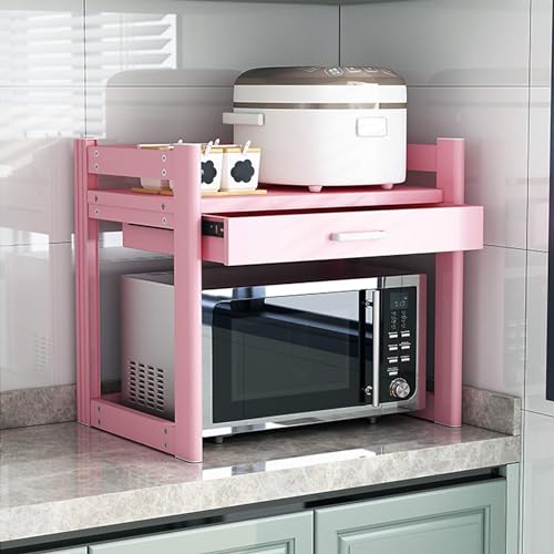WBRSybUK Microwave Holder 50cm - Microwave Rack Shelf Storage Shelves - Metal Kitchen Storage Shelf, Kitchen Storage Organiser Cabinet, Stand Oven Organiser Unit, Simple Assembly,Pink