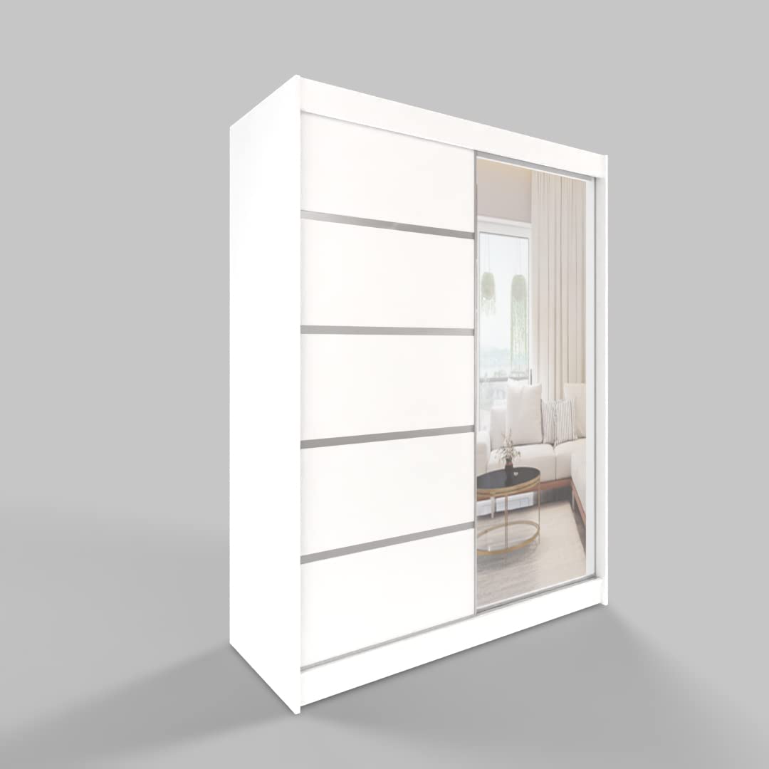ML Furniture L3 szafa na ubrania z drzwiami przesuwnymi 120 cm z lustrem – meble do sypialni, do przechowywania – szafka wielofunkcyjna – kolor: biały