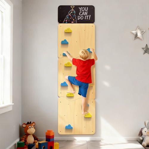 DOLEMODUO Wooden Climbing Wall with 12 Rock Holds for Kids