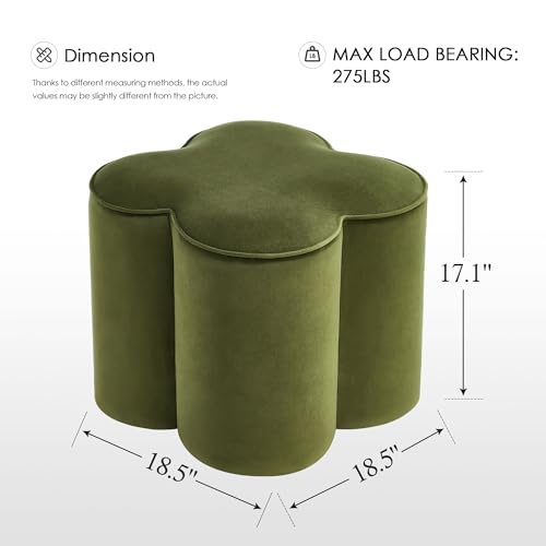 Image of Zesthouse Flower Pouf Ottoman Foot Rest, Velvet Fabric Poofy Ottoman Footstool for Couch, Modern Living Room Stool Seat, Cute Square Vanity Stool for Bedroom Dorm, Green
