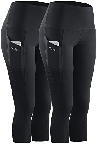NELEUS Women’s Tummy Control High Waist Capri Running Leggings Yoga Pants with Pocket