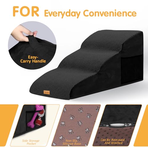 Image of Topmart High Density Extended Foam Dog Ramp&Steps 3 Tiers,15.7 inch High | Non-Slip Dog Stairs with Removable Cover,Soft Foam Pet Ladder,Best for Injured,Older Cats,Pets with Joint Pain
