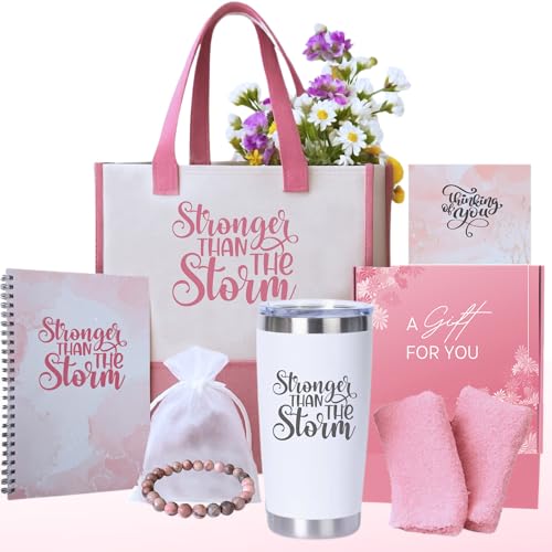 Jarvin Gardens Get Well Gift Box for Women - Stronger Than The Storm Care Package with Tumbler, Tote, Bracelet & More - Support, Recovery & Encouragement Gift (Pink)