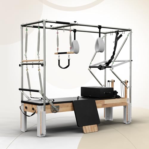 Image of Pilates Reformer, PAETA 92 inch Wooden Foldable Pilates Reformer Machine with Springs, Pilates Machines for Home Use and Studio, Pilates Equipment with Sitting Box, Jump Board and Accessories