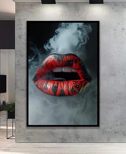 Peinture de lèvres rouges avec fumée pour mur vide de salon