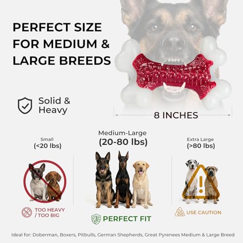 Kseroo Indestructible Dog Toys for Aggressive Chewers: Beef Flavored Hard Nylon Bone Chew Toys, Tough Dog Chew Toys for Large Dogs, Dog Toys to Keep Them Busy for Medium Large Breed (20-80 lbs), Red