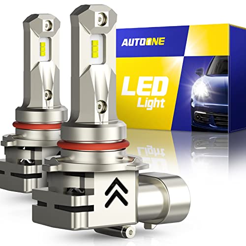 9005 LED Headlight Bulbs 6000K White, AUTOONE 14000LM 300% Brighter 9005 LED Bulb for High Beam Low Beam, Non-Polarity Mini Size Wireless Plug and Play CANBUS Ready HB3 LED Headlight Bulb, Pack of 2