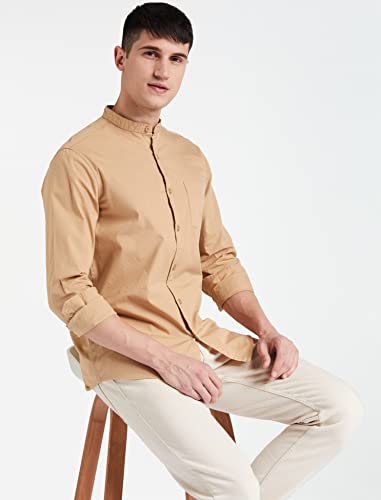 Image of Amazon Brand - Symbol Men's Cotton Shirt | Chinese Collar | Casual | Plain | Full Sleeve | Summer - Regular Fit (Available in Plus Sizes)