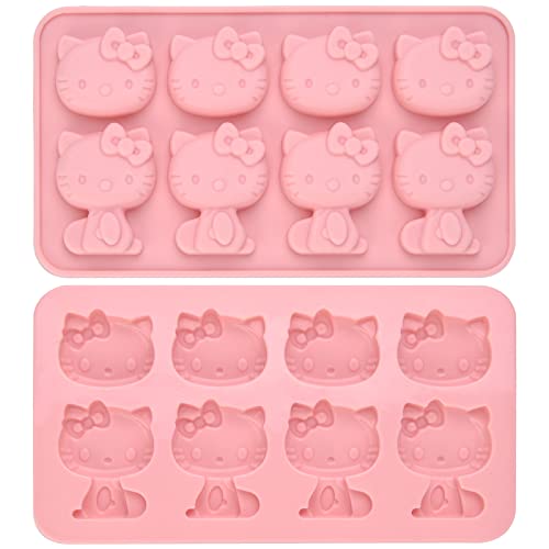 Hello Kitty Silicone molds,Small ice mold,Chocolate tray for Sugarcraft, Birthday Cake Decoration, Gum paste Icing, Candy Chocolate Cupcake Topper Decorating and DIY Baking Tools 8 Cups 2 pack