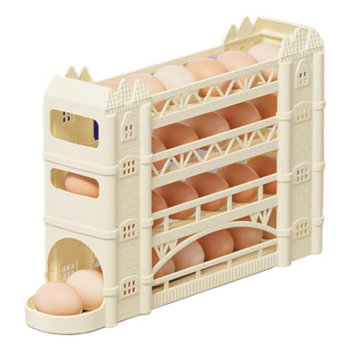 Soporte de almacenamiento de huevos – Dispensador de huevos de desplazamiento de 4 niveles | Portahuevos que ahorra espacio para refrigerador y mostrador | Contenedor de almacenamiento de huevos con
