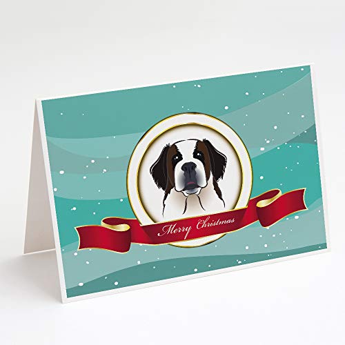 Caroline's Treasures BB1556GCA7P Saint Bernard Merry Christmas Greeting Cards and Envelopes Pack of 8 Blank Cards with Envelopes Whimsical A7 Size 5x7 Blank Note Cards